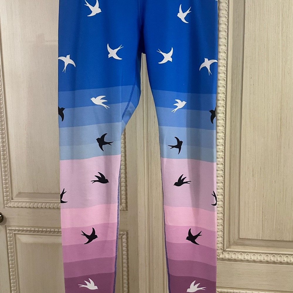 Blue and Pink Bird Pattern Leggings size small worn with love. Look new